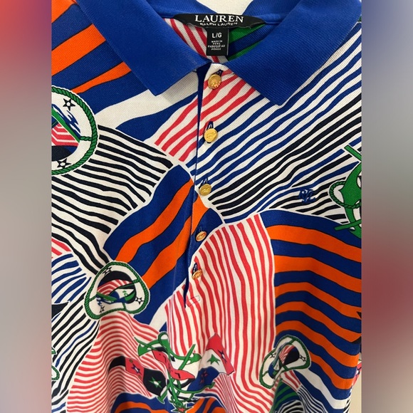 Lauren Ralph Lauren Print Piqué Polo Shirt multi-colored Sapphire Star women’s L - Picture 4 of 10